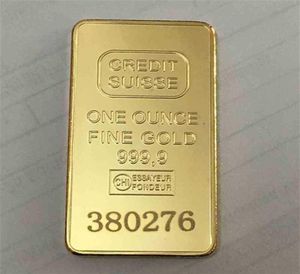 10 PCS Non Magnetic CreditsUisseingot 1oz Gold vergulde Bullion Bar Zwitsers Souvenir Coin Gift 50 x 28 mm met verschillende seriële laser 7720034