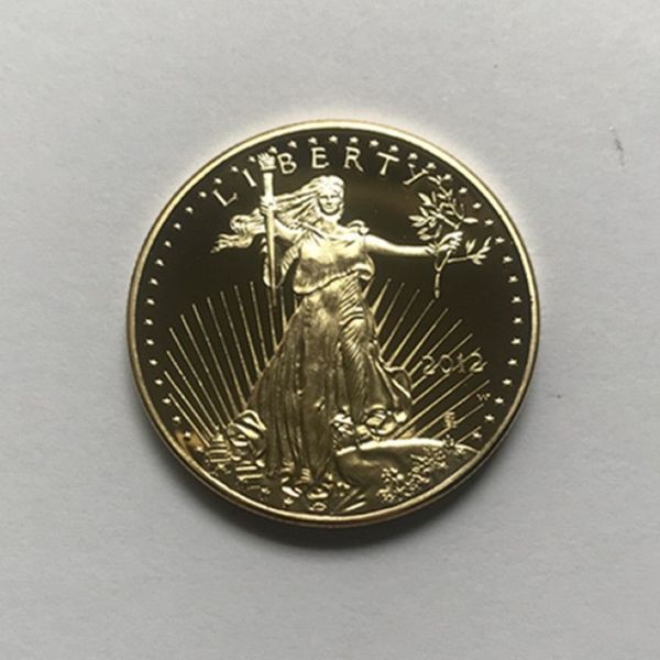 Badge non magnétique dom eagle 2012 plaqué or 32 6 mm, statue commémorative américaine, goutte de liberté, pièces acceptables 233s, 10 pièces