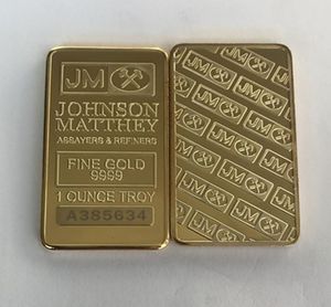 10 PCS Non Magnetic Johnson Matthey Silver Gold Ploated Bar 50 mm x 28 mm 1 oz JM Coin Decoration Bar met verschillende laser Serial N6993141