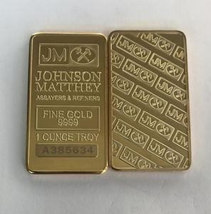 10 stuks Niet-magnetische Johnson Matthey zilver vergulde baar 50 mm x 28 mm 1 OZ JM muntdecoratie baar met verschillende laserserie n8985768