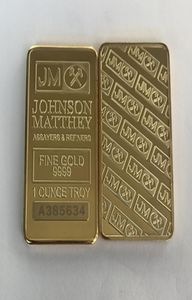 10 PCS Non Magnetic Johnson Matthey Silver Gold Ploated Bar 50 mm x 28 mm 1 oz JM Coin Decoration Bar met verschillende laser Serial N2460133