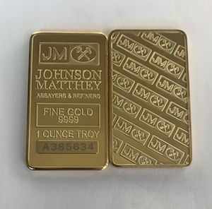 10 PCS no magnético Johnson Matthey Barra de oro plateado Silver 50 mm x 28 mm 1 oz Barra de decoración de monedas JM con diferentes láser serial N6938082