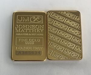 10 PCS Non Magnetic Johnson Matthey Silver Gold Plated Bar 50 mm x 28 mm 1 oz JM Coin Decoration Bar met verschillende laser Serial N6851216