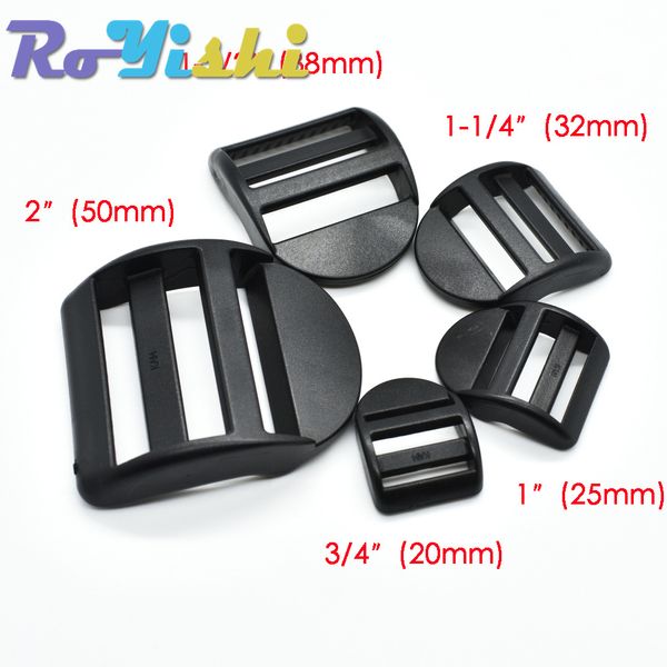 10 pcs/paquete de bloqueo de plástico cerradura deslizante hebillas correas de mochila con cintas negras 20 mm 25 mm 32 mm 38 mm 50 mm