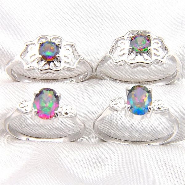 10 pièces arc-en-ciel mystique topaze gemmes 925 bague en argent Sterling pour les femmes de mariage fiançailles fête bijoux américain australie Holi349z