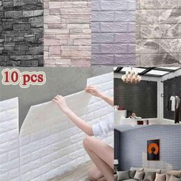 10 pièces auto-adhésif 3D panneaux papier peint imperméable mousse Stickers muraux carrelage brique salon TV fond décalcomanies 38 35 cm 210910274g