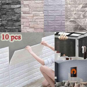 10 stuks zelfklevende 3D-panelen behang waterdicht schuim muurstickers tegel baksteen woonkamer tv achtergrondstickers 38,35 cm 210910312W