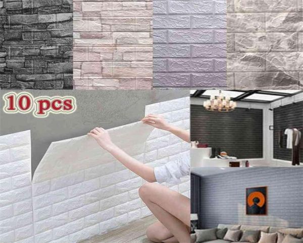 10 PCS Selfadhesive Panneaux 3D Fond d'écran étanche en mousse de mousse Autocollants carreaux en brique salon TV Fond.