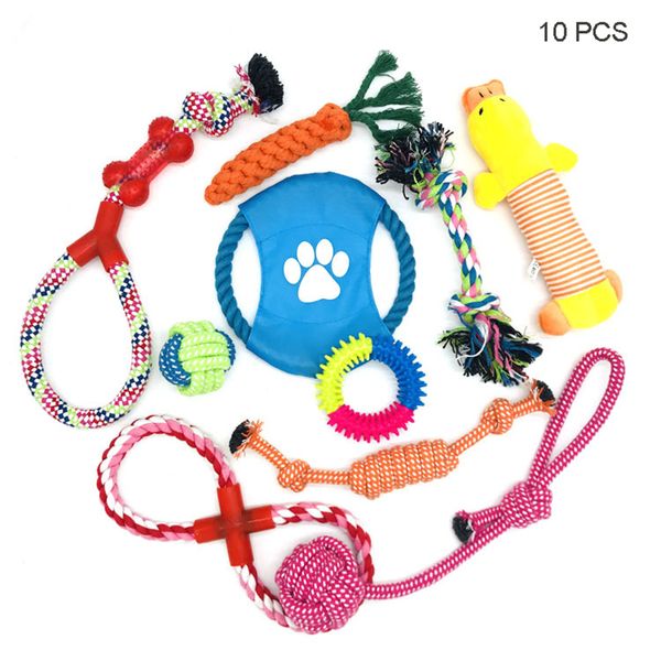 10 unids/set de juguetes de cuerda para perros, juguetes para masticar de dentición para cachorros trenzados duraderos, algodón Natural para limpieza de dientes JK2012XB
