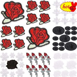 Parches pequeños para planchar, lote de flores en blanco y negro, bordado a granel, termoadhesivo para coser, adornos y apliques de ropa, bricolaje, 10 Uds.