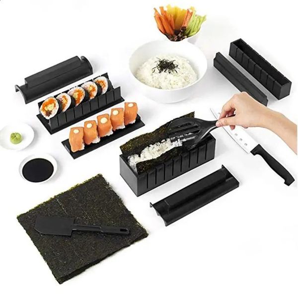 10 PCS Sushi Making Kit Roll DIY MAKER RICE MOLLE CUISINE Outils de cuisine japonaise Noir 240328
