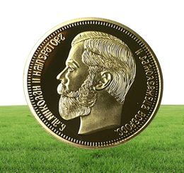 10 PC Las nuevas monedas de 1901 Nicholas II de Russia conmemorativa 24k Gold Real Gold 40 mm Souvenir Coin5576893