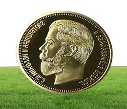 10 PCS De gloednieuwe 1901 Nicholas II van Rusland munten Herdenkingshelft 24K Real Gold Ploated 40 mm Souvenir Coin3075235