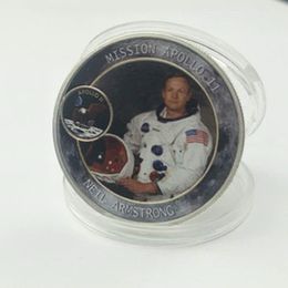10 Pcs La Mission Apollo 11 pièce Neil NICHAEL Buzz astronaute héros plaqué argent 40 mm Lunar Probe Project lune décoration coin241T