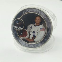 10 Pcs La Mission Apollo 11 pièce Neil NICHAEL Buzz astronaute héros plaqué argent 40 mm Lunar Probe Project lune décoration coin293b