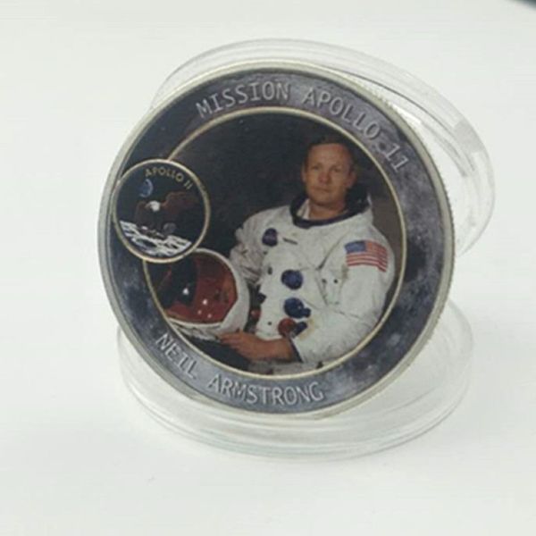 10 Pcs La Mission Apollo 11 pièce Neil NICHAEL Buzz astronaute héros plaqué argent 40 mm Lunar Probe Project lune décoration coin3096