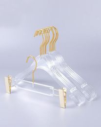 10 PCS TOP de calificación acrílica transparente de ropa acrílica Hanger con gancho de oro Pantalones acrílicos transparentes con clips de oro 20122821879