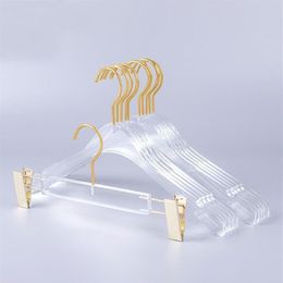 10 piezas de suspensión de trajes de ropa de cristal acrílico transparente de grado superior con gancho dorado Perchas de pantalones de acrílico transparente con clips dorados 2012251v