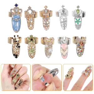 10 stuks vintage open nagelset dames steentjes voor nagels vingerringen legering kristalkit 240307