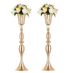 Centre de Table de mariage, 10 pièces, Vase trompette à fleurs en métal avec perle de cristal, Vases de 291 pouces de hauteur, 240110