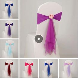 10 PCS Decoration de mariage Sash Back Organza Claid Sash Sash Sash With Rose Ball Suit Artificial Flower Wedding Layout
