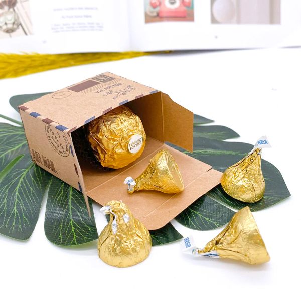 10 PCS Mariage vintage Candy Box tampon de tampon Chocolate Emballage en papier kraft Paper Gift Packing Favors Favors Party Supplies