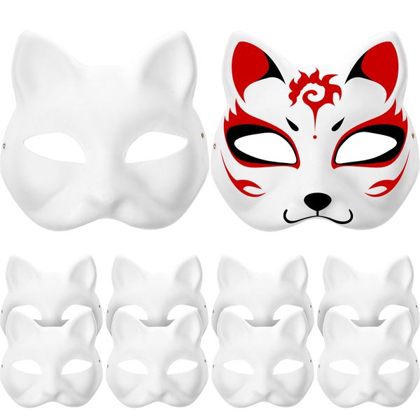 10 pièces masques blancs masques en papier masque de chat blanc pour la décoration bricolage peinture mascarade Cosplay fête