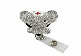 10 pcsa lot Nouveau design Sparkly Rhingestone Crystal Animal Elephant médecin infirmière infirmière rétractable ID Badge Reel Holder2477284
