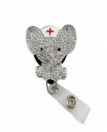 10 stuks veel Nieuw ontwerp Sparkly Strass Kristal Dier Olifant Arts Verpleegkundige Intrekbare ID Badge Reel Holder9103691