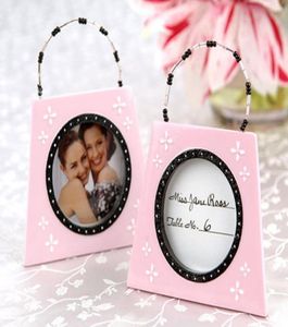 10 Pcslot décorations de mariage uniques faveurs des porte-cartes de sac à main à carreaux rose et des cadres de position de nom de Table pour Birdal 9888292