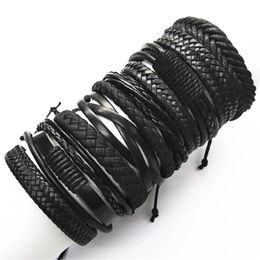10 PCSSet Black Wrap geweven mode handgemaakte mannen armbanden mannelijke vrouwen leerbunge groothandel sieraden cadeau 240423
