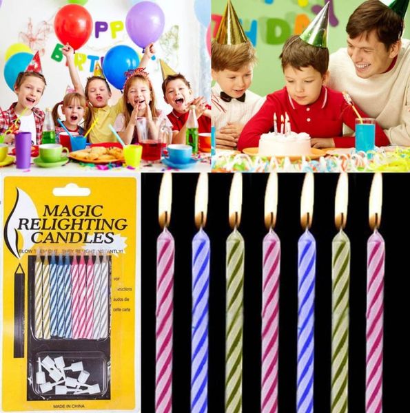 10 PCSset Magic Relighting Rougeur Funny Tricky Toy Birthday Eternal Bouchle Bougies Fête Jugue Cake d'anniversaire Decors7695984