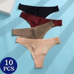 10 PCSset Womens Thongs Sexy Panties Sous-Woman Underwear plus taille SXXXL Lingerie Soild Gstring Thong 10pcs 240407