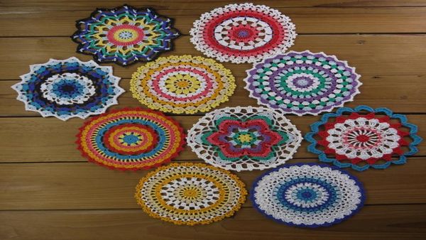 10 pièces napperons mandala colorés teints à la main napperons au crochet vintage petits sous-verres ronds artisanaux 665 pouces Doilies8740670