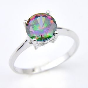 LuckyShine Vrouw Sieraden Ronde Regenboog Mystic Topaas Gemstone Ringen 925 Silver Rainbow Zircon Engagement Rings # 7 # 8 # 9