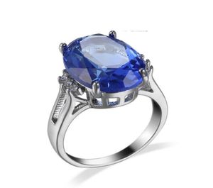 10 stuks LuckyShine Ovale Zwitserse Blauwe Tapaz Edelstenen Kristal Zirkonia Ringen 925 Sterling Zilveren Ringen Dames Engagemets Vakantie Gi2096689