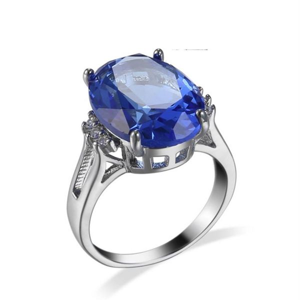 10 piezas LuckyShine Oval Swiss Blue Tapaz Gems Crystal Cubic Zirconia Anillos 925 Anillos de plata esterlina Mujeres Engagemets Holiday Gi311m