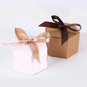 10 morceaux de papier kraft box de papier hexagonal Boîte de bonbons biscuit biscuit boîte d'anniversaire de mariage Baby Shower Box 231227