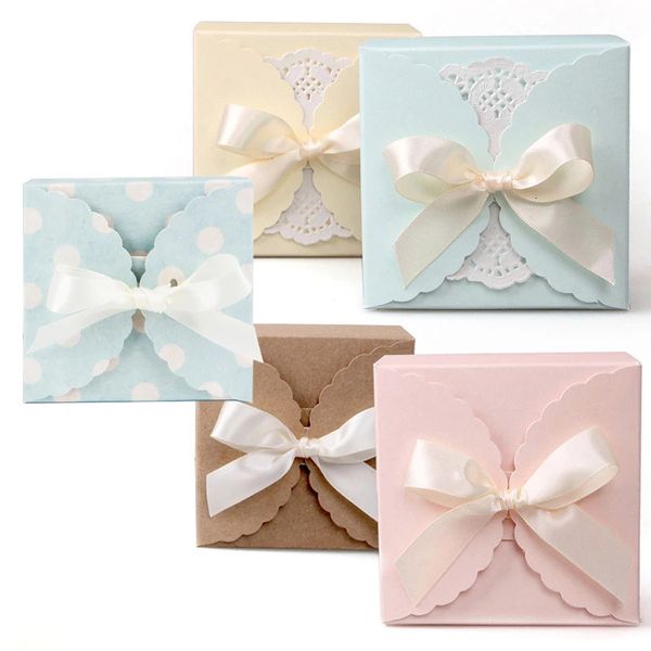 10 morceaux de sacs en papier kraft blanc rose bleu clair beige avec placage or merci emballage de boîte-cadeau cadeaux de fête de mariage sacs de bonbons 240309