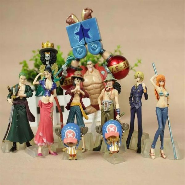10 pi￨ces Set One Piece Figurine Collection 2 ans plus tard Luffy Nami Zoro Sanji Anime Cartoon Japanese Doll Toys262T