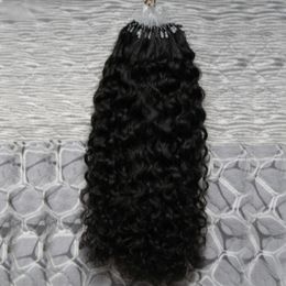 10 "-26" Mongolian Kinky Curly Hair Micro Loop Hair Extensions 100g Micro Loop Menselijke Hair Extensions 100s Micro Rings Loop Extensions