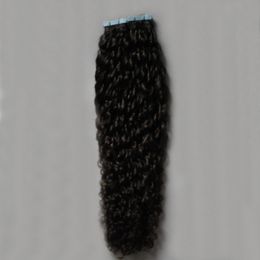 10 "-26" Indian Remy Tape Extensiones de cabello 100g Mrs Apply Tape Extensiones de cabello de trama de piel adhesiva Kinky Curly Tape Extensiones de cabello 40 piezas