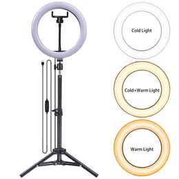 10 "26 cm LED Selfie Ring Light 6inch 16 cm vul lichtfotografie videolicht met telefoontablet Stand Stipod Dimable Lamp Streaming voor mobiele telefoon selfie Volog Living