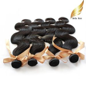 10-28 cabello humano mongol teje 4 unids/lote extensiones de cabello ondulado del cuerpo Bellahair color natural