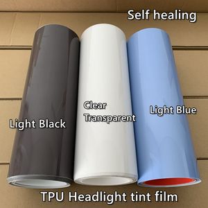 TPU Self -Heading Fehrenings Tinting Featlamp Tint Película Light Black Smoke /1x32ft Roll (0.3x10meter transparente y azul de color azul 0.3x10m Rollo (