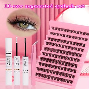 10 rangées D Curl Segmented Cobes Set2-in-1 Imperproof Lash ExtengeyElash Glue Mascara Brosse