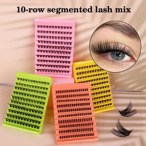 10 rangées de faux cils naturels épais, boucles D, grande capacité, Extensions de cils segmentées, cils individuels