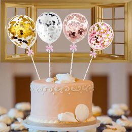 10 Set 5inch Confetti Balloon Cake Topper Decoratie met papieren stroming Bow Baby Shower Gunsten Wedding Verjaardagsfeestjes