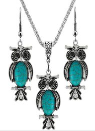 10 boucles d'oreilles pendentif ensembles beaux dauphins et chouettes Green Turquoise Stone Silver plaquée Bijoux1768354