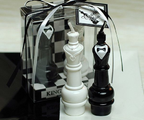 10 juegos de velas de ajedrez KingQueen para bodas, Baby Shower, recuerdos de cumpleaños, regalos, Favor empaquetado con caja de PVC